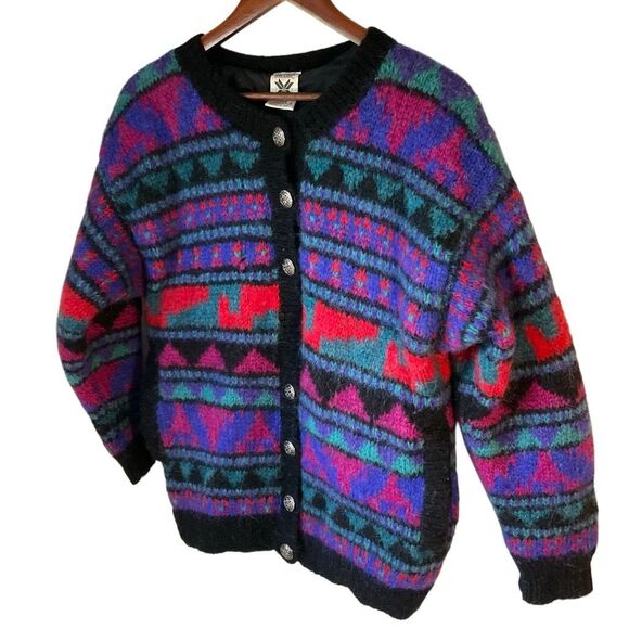 Vintage Icelandic Design 100% Wool Geometric Cardigan M/L - Picture 16 of 16